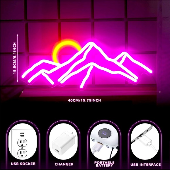 Neon Pink Mountain Range Light Nature Dorm Bedroom Boho Housewarming Party Decor - Picture 6 of 7